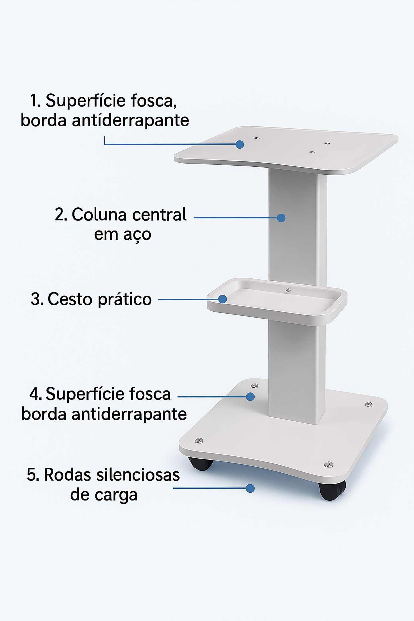 Carrinho Profissional para Estética com Rodas Silenciosas